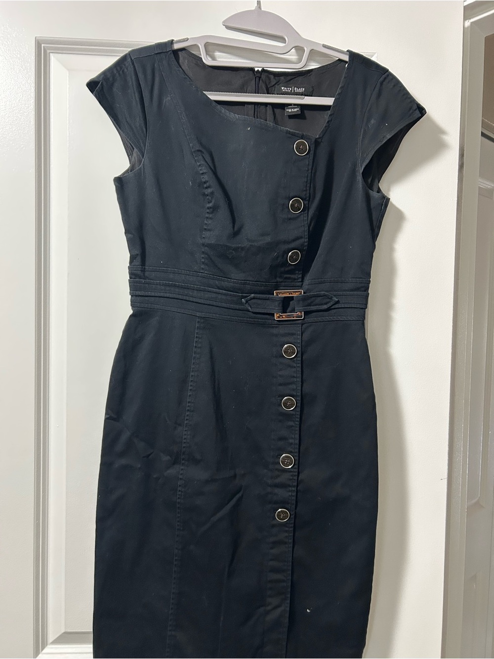 White House Black Market Black Cap-Sleeve Button-Front Midi Dress
